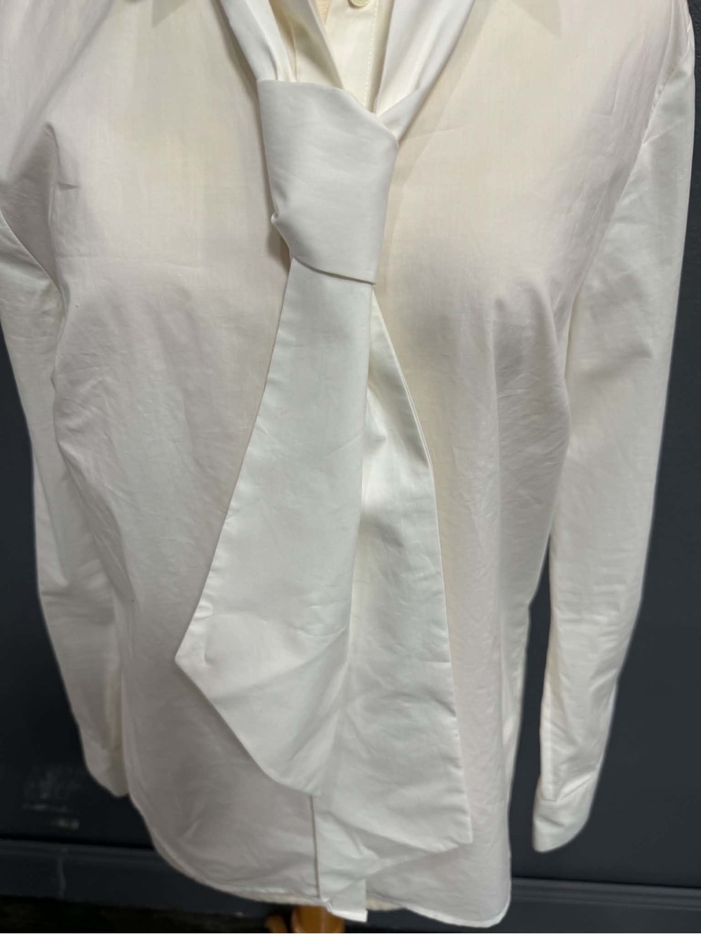 Frame Denim Women's Sz Small White Tie-Neck Dress Shirt